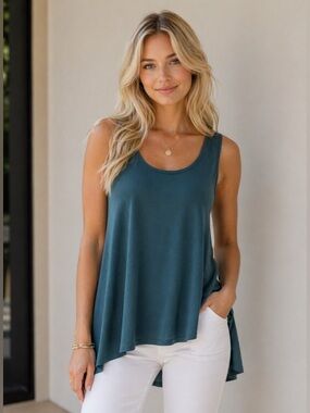 Free People Teal Cruz Cape Sleeveless Flowy Linen Blend Tank Top. Size XS